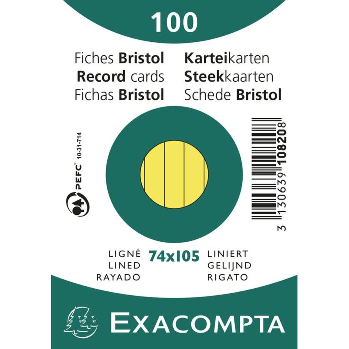 Exacompta Indexkaarten A7 gelinieerd 100 stuks krimpfolie geel 74x105mm