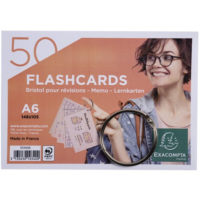 50 flashcards met ringvoering en geperforeerd, a6 - geassorteerde kleuren