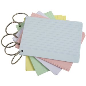 50 flashcards met ringvoering en geperforeerd, a6 - geassorteerde kleuren