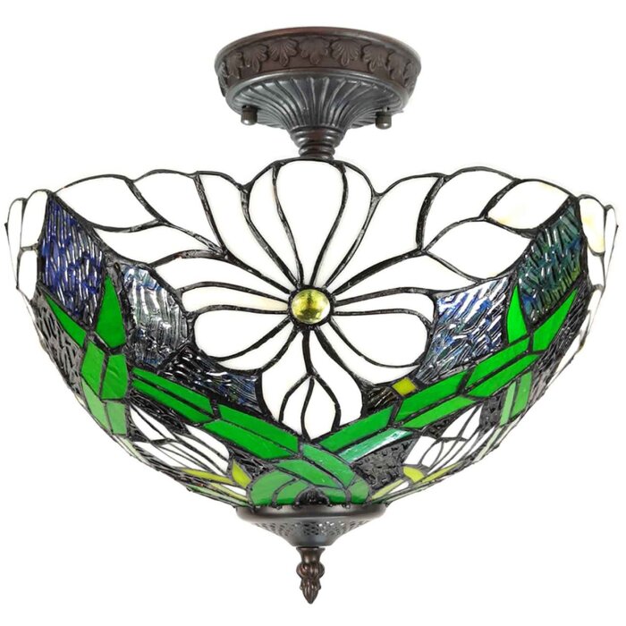 LumiLamp 5LL-6139 Plafondlamp Tiffany Ø 36x35 cm E27-max 2x60W Groen, Wit