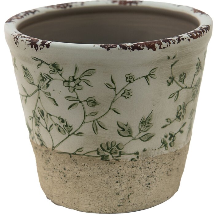 Clayre en Eef 6ce1384l Binnen Bloempot Groen, Wit ø 16x16 cm