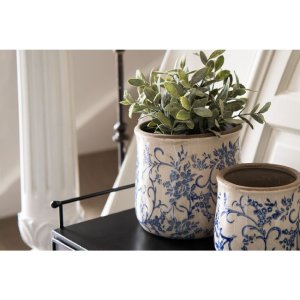 Clayre en Eef 6ce1396l Binnen Bloempot Blauw, Wit ø 17x16 cm