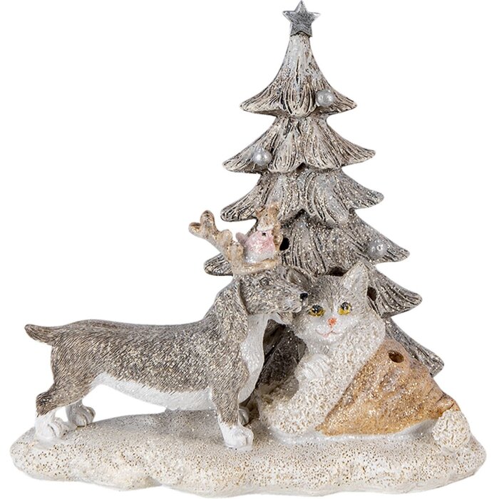 Clayre en Eef 6pr4631 Deco Kat en Hond Grijs, Beige, Wit 16x10x15 cm geleid