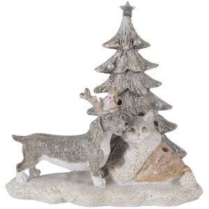 Clayre en Eef 6pr4631 Deco Kat en Hond Grijs, Beige, Wit 16x10x15 cm geleid