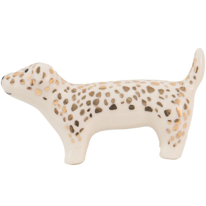 Clayre en Eef 65071 Deurknop Hond Wit, Goudkleurig 8x3x4 cm