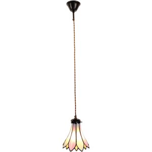 Clayre & Eef 5LL-6196 Hanglamp Tiffany Ø 15x115 cm E14-max 1x40W Roze - Beige