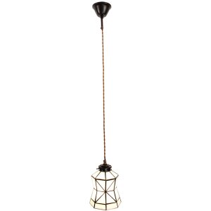 Clayre & Eef 5LL-6200 Hanglamp Tiffany Ø 15x115 cm E14-max 1x40W Wit - Bruin