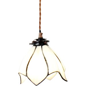 Clayre & Eef 5LL-6223 Hanglamp Tiffany Ø 18x115 cm E14-max 1x25W Wit - Bruin