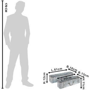 Clayre & Eef 5Y1074 Plantenhouder (2 stuks) 61x16x12 - 50x13x11 cm Grijs