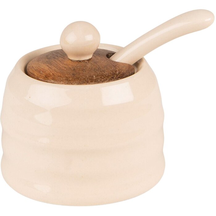 Clayre & Eef 6CE1488 Pot met lepel Ø 8x6 cm Beige-Bruin opbergpotje