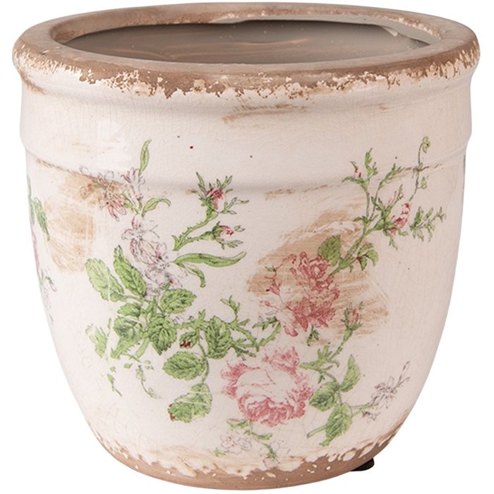 Clayre & Eef 6CE1541M Decoratie bloempot Ø 15x14 cm Roze - Beige