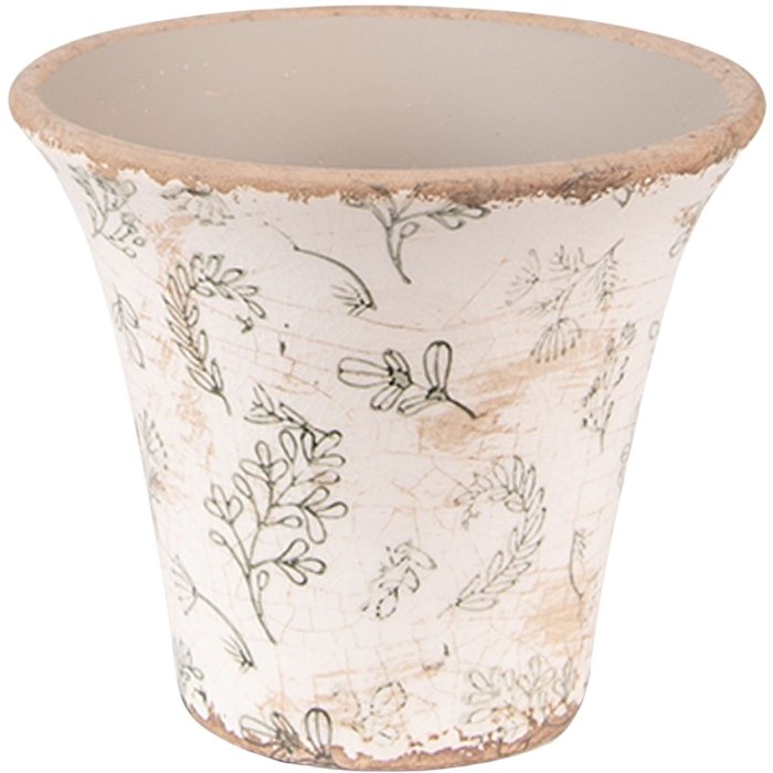 Clayre & Eef 6CE1548M Decoratie bloempot Ø 12x11 cm Groen - Beige