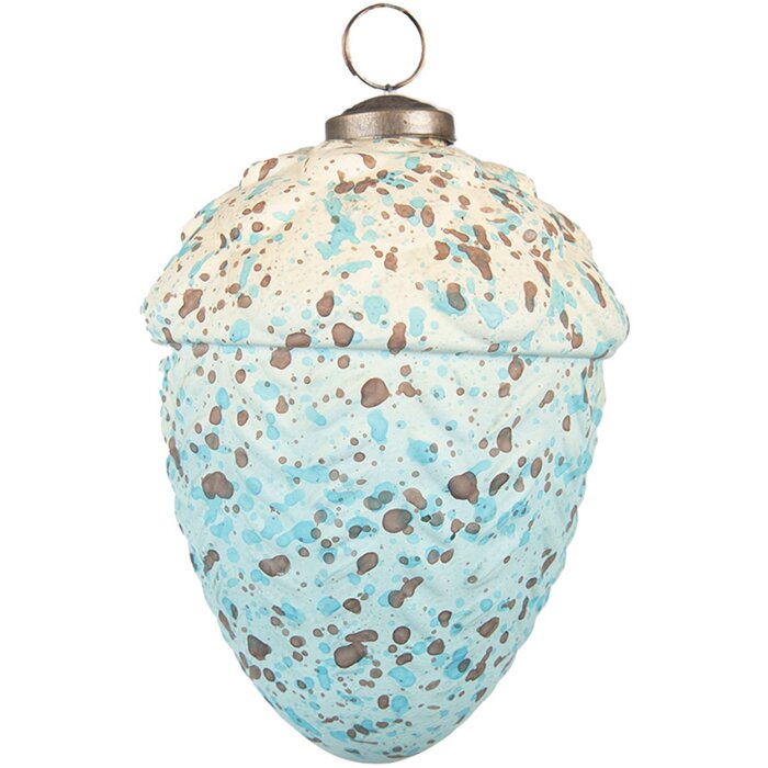 Clayre & Eef 6GL3716 Kerstbal Ø 9x14 cm Turquoise - Beige Kerstbal