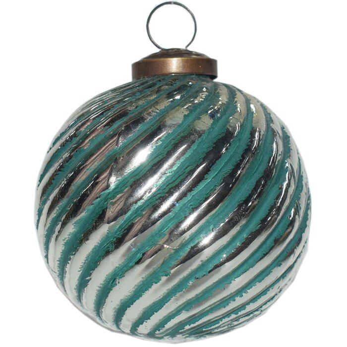 Clayre & Eef 6GL3762 Kerstboombal Ø 10x10 cm Groen - Zilverkleurig