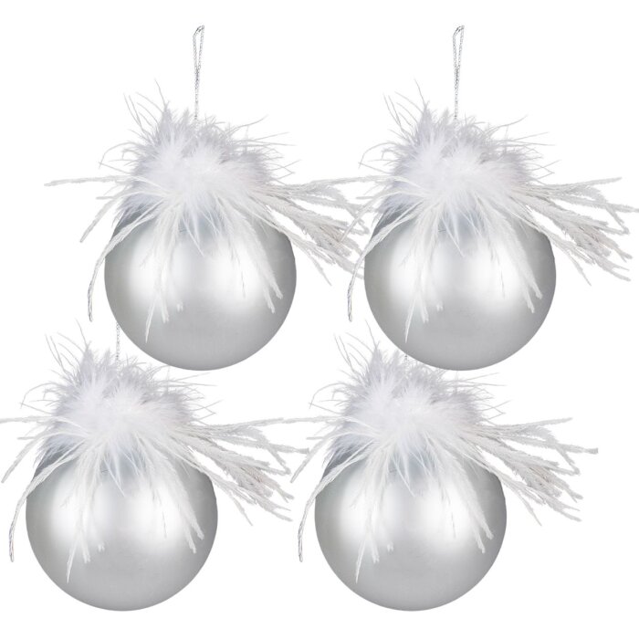 Clayre & Eef 6GL3939 Kerstboombal Ø 10 cm (Set van 4) Zilverkleurig - Wit