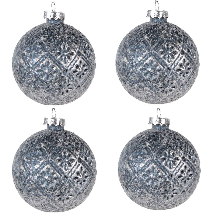 Clayre & Eef 6GL4108 Kerstboombal Ø 8x8 cm (Set van 4) Blauw