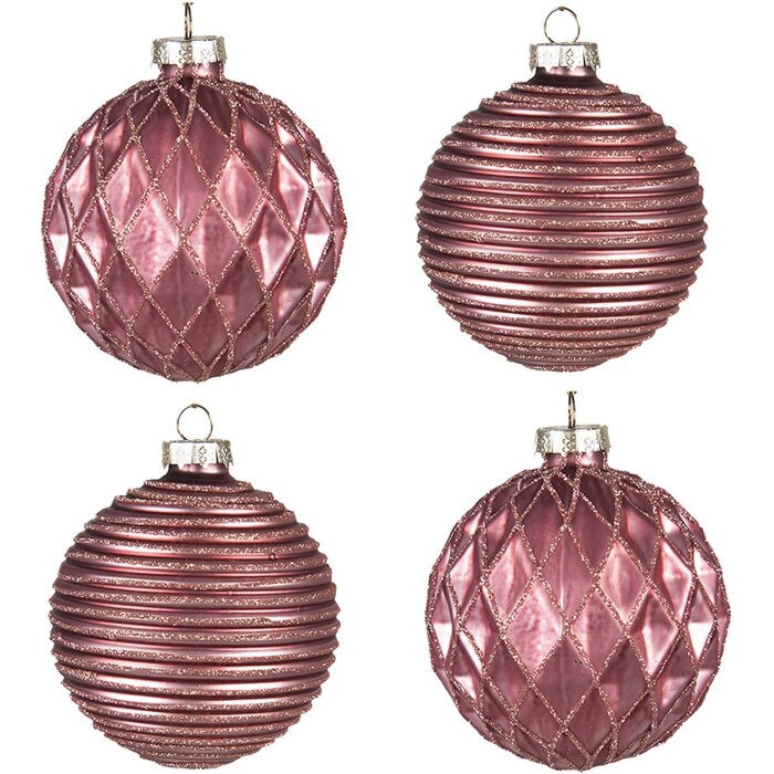 Clayre & Eef 6GL4143 Kerstbal Ø 8x8 cm (Set van 4) Rood