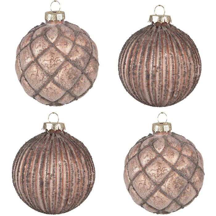 Clayre & Eef 6GL4144 Kerstboombal Ø 8x8 cm (Set van 4) Bruin