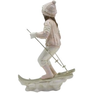 Clayre & Eef 6PR3646 Decoratie Kind op Ski 12x8x19 cm Roze - Wit