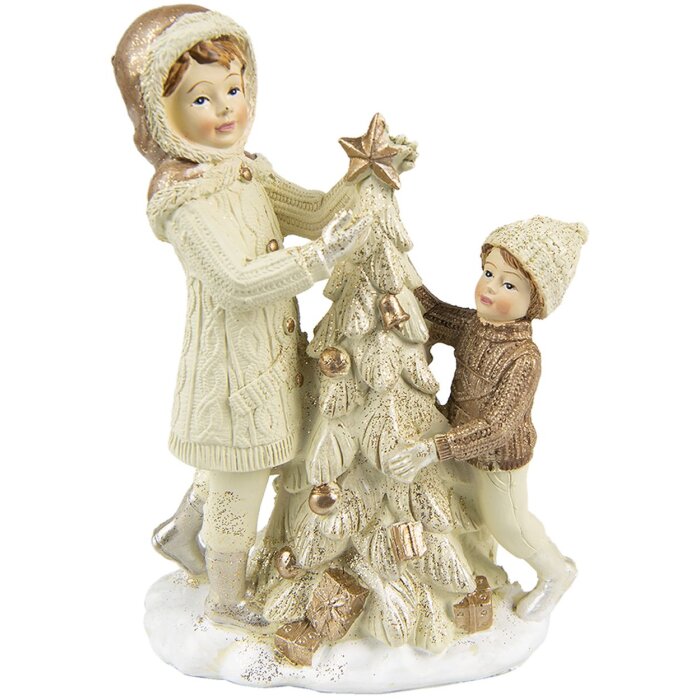 Clayre & Eef 6PR4797 Decoratie Kinderen met Kerstboom 10x5x14 cm Beige