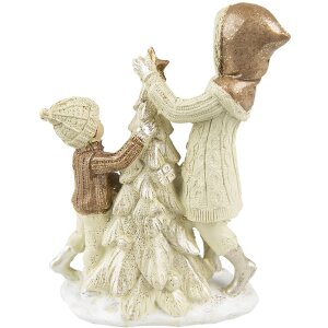 Clayre & Eef 6PR4797 Decoratie Kinderen met Kerstboom 10x5x14 cm Beige