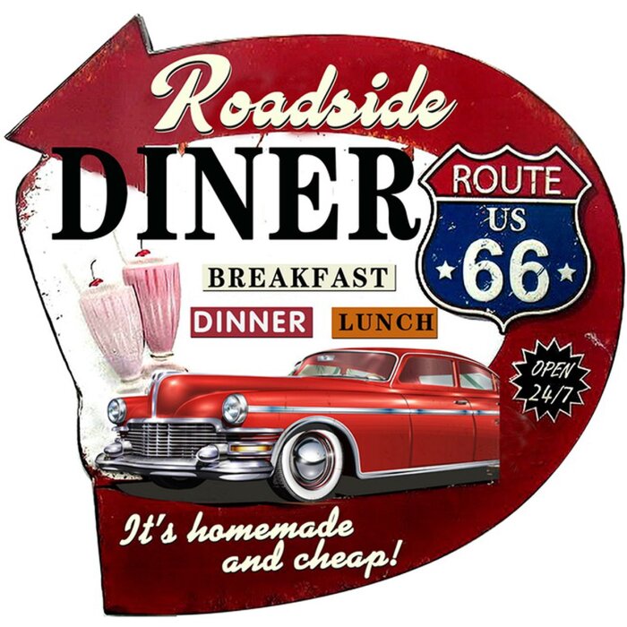 Clayre & Eef 6Y5018 Tekstbord 56x1x54 cm Rood Roadside Diner