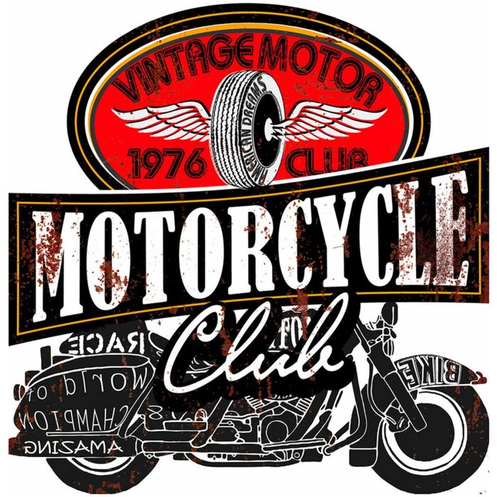 Clayre & Eef 6Y5078 Tekstbord 49x1x50 cm Zwart Motorcycle Club