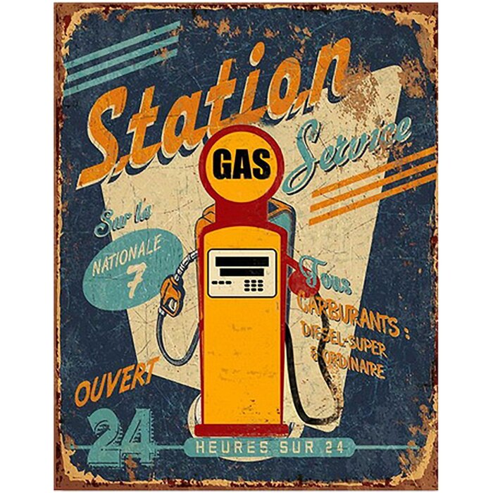 Clayre & Eef 6Y5119 Tekstbord 25x1x33 cm Geel Tankstation