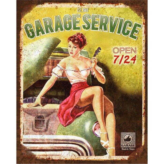 Clayre & Eef 6Y5162 Tekstbord 20x1x25 cm Groen Garage Service