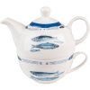 Clayre & Eef FIBTEFO Tea for One 400 ml Wit Blauw Porselein Vis Theeset