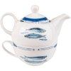 Clayre & Eef FIBTEFO Tea for One 400 ml Wit Blauw Porselein Vis Theeset