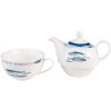 Clayre & Eef FIBTEFO Tea for One 400 ml Wit Blauw Porselein Vis Theeset