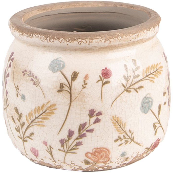 Clayre & Eef 6CE1551S Decoratie Bloempot Ø 12x9 cm Roze - Groen