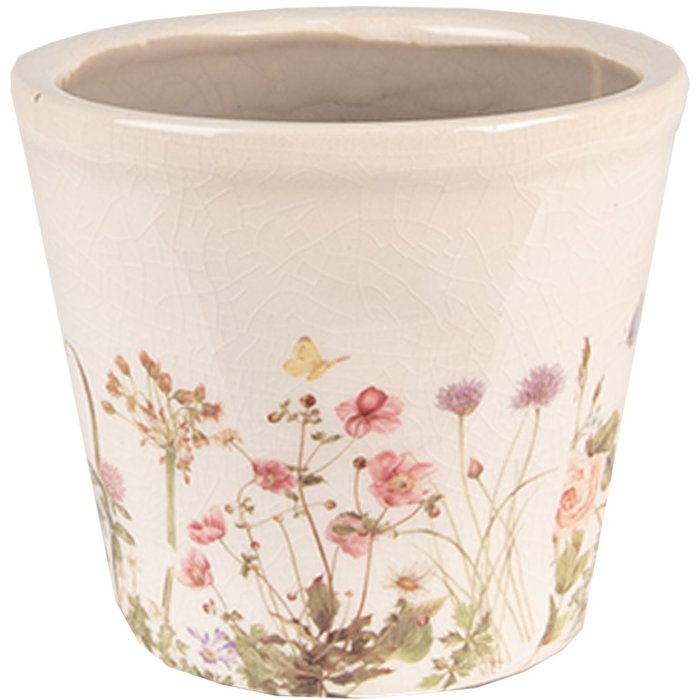 Clayre & Eef 6CE1555S Decoratie Bloempot Ø 12x10 cm Roze - Beige