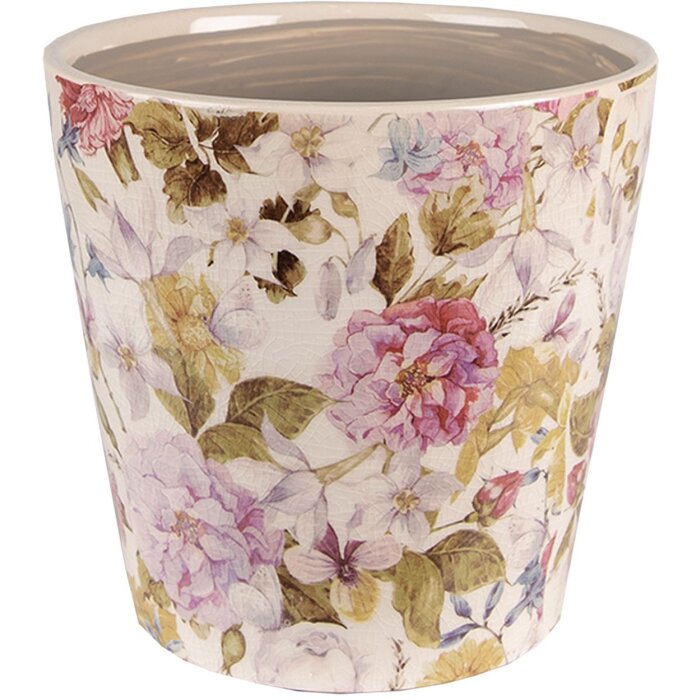 Clayre & Eef 6CE1562L Decoratie Bloempot Ø 19x18 cm Roze - Beige