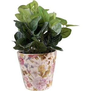 Clayre & Eef 6CE1562S Decoratie Bloempot Ø 14x13 cm Roze - Beige