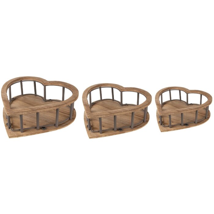 Clayre & Eef 6H2230 Mand Hout (3 stuks) 33x33x10 - 26x26x9 - 20x20x8 cm Bruin