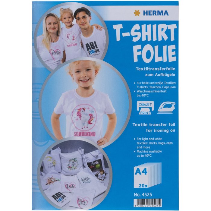 HERMA 4525 T-shirt transferfolie A4 lichtgekleurd textiel bedrukbaar 20 vellen