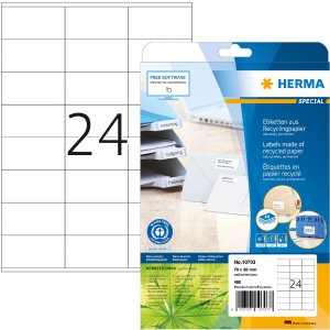 HERMA 10703 Etiketten gerecycled papier A4 70x36mm wit...