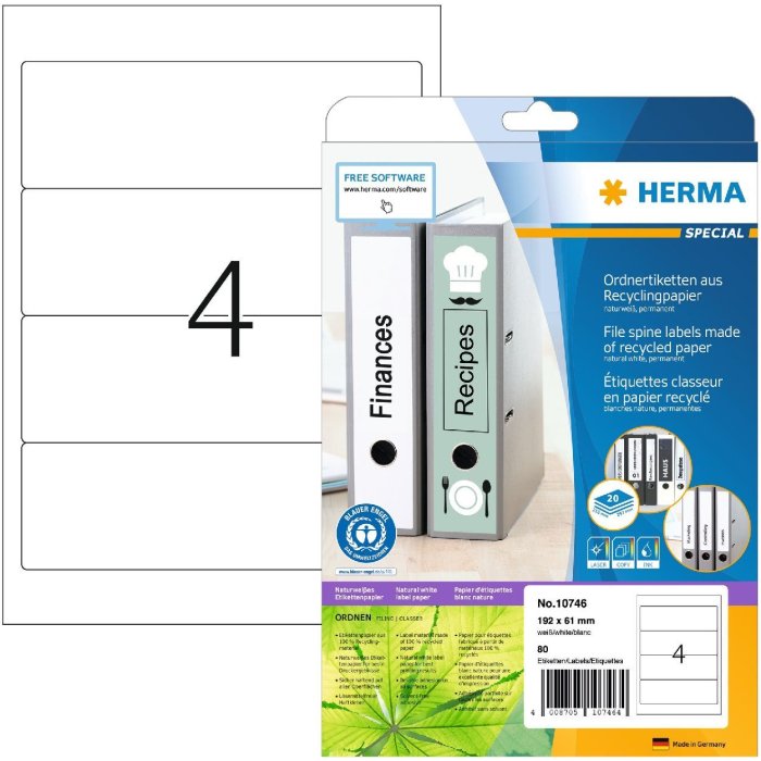 HERMA 10746 Mapetiketten A4 192x61mm wit permanent kringlooppapier