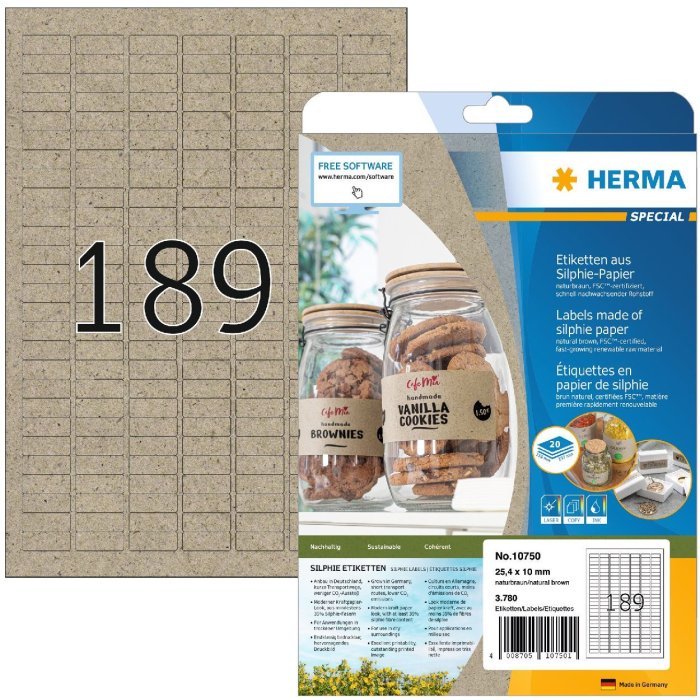 HERMA 10750 Silphie papieren etiketten A4 25,4x10 mm naturel bruin permanent klevend