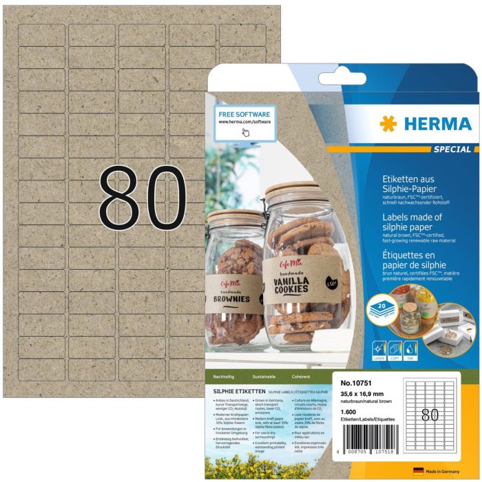 HERMA 10751 Silphie papieren etiketten A4 35,6x16,9 mm natuurlijk bruin permanent klevend