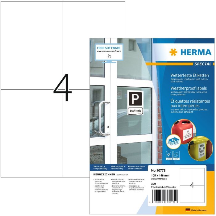 HERMA 10773 Weerbestendige etiketten A4 105x148 mm wit 320 etiketten