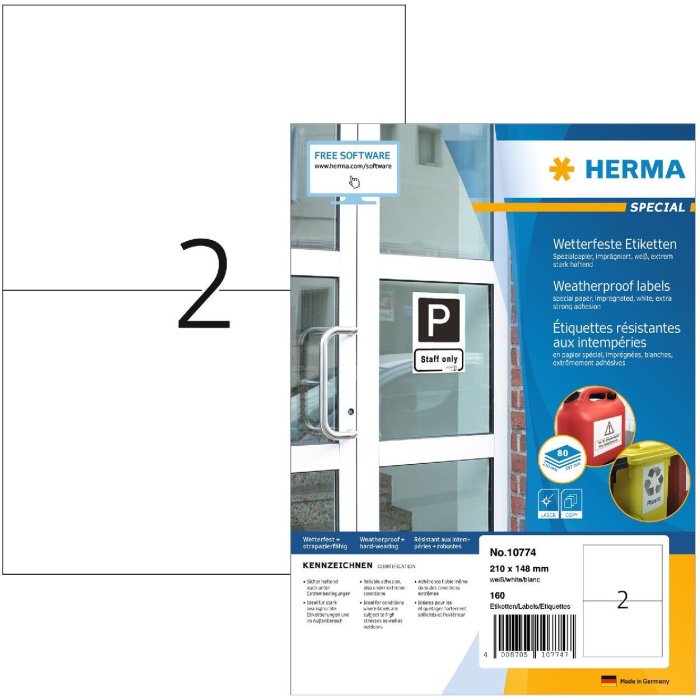 HERMA 10774 Etiketten A4 210x148mm wit sterk klevend weerbestendig