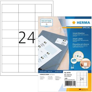 HERMA 10779 Inkjet etiketten A4 66x33,8 mm wit permanent...