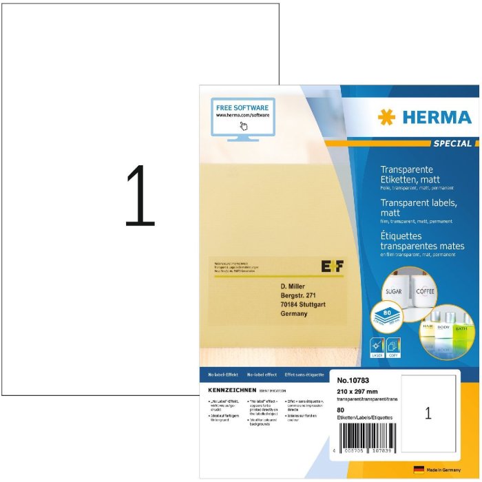 HERMA 10783 Transparante folie-etiketten A4 210x297 mm mat weerbestendig