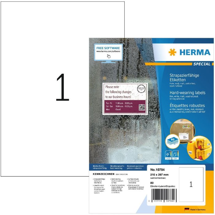 HERMA 10784 Weerbestendige folie-etiketten A4 210x297mm wit sterk klevend