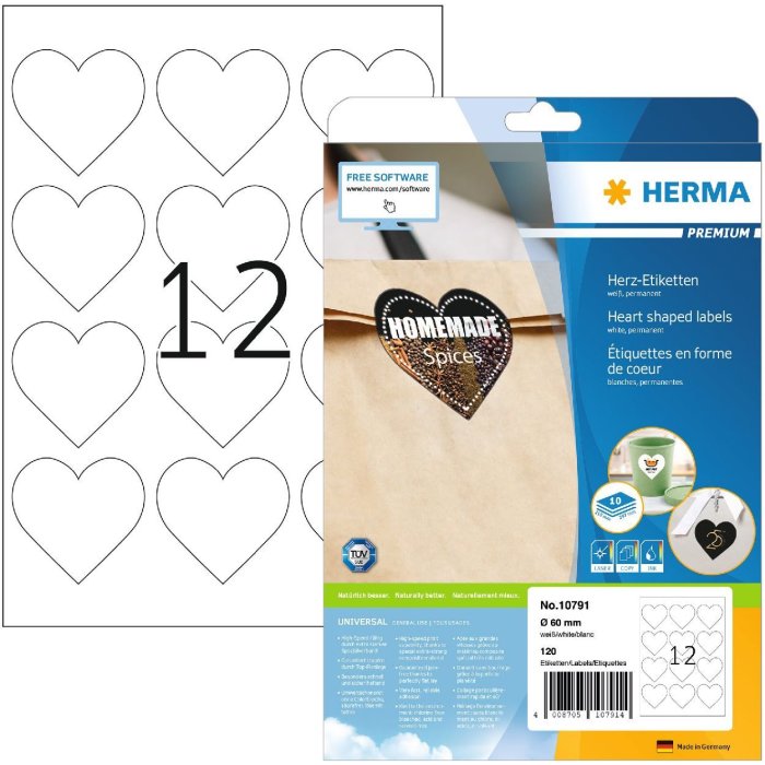 HERMA 10791 Premium hartetiketten A4 Ø60mm wit permanent