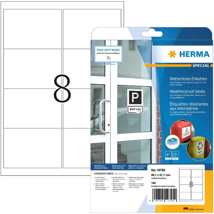 HERMA 10795 Weerbestendige etiketten 99,1 x 67,7 mm wit A4 sterk zelfklevend