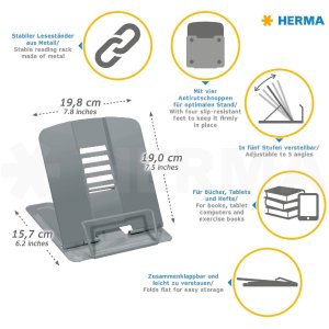 HERMA 19973 Leesstandaard rood 5 niveaus verstelbaar antislip